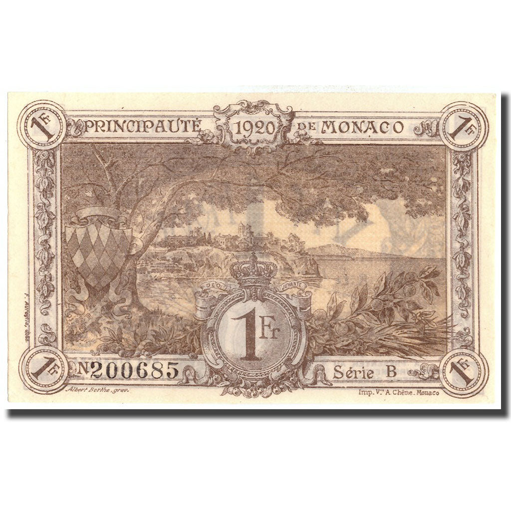 Banknote, Monaco, 1 Franc, 1920, 1920-03-20, KM:4b, AU(55-58)