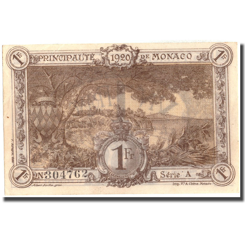 Banknote, Monaco, 1 Franc, 1920, 1920-03-20, KM:4a, AU(55-58)