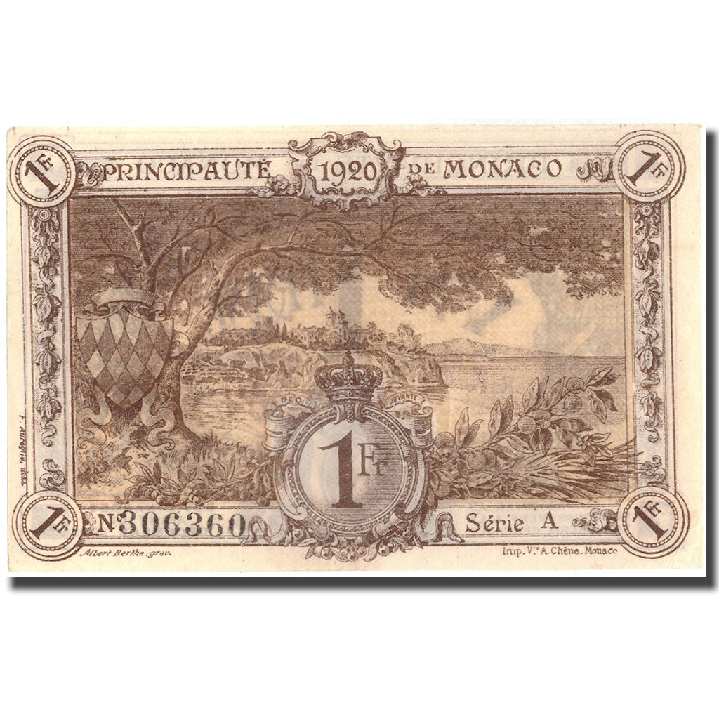 Banknote, Monaco, 1 Franc, 1920, 1920-03-20, KM:4a, AU(55-58)