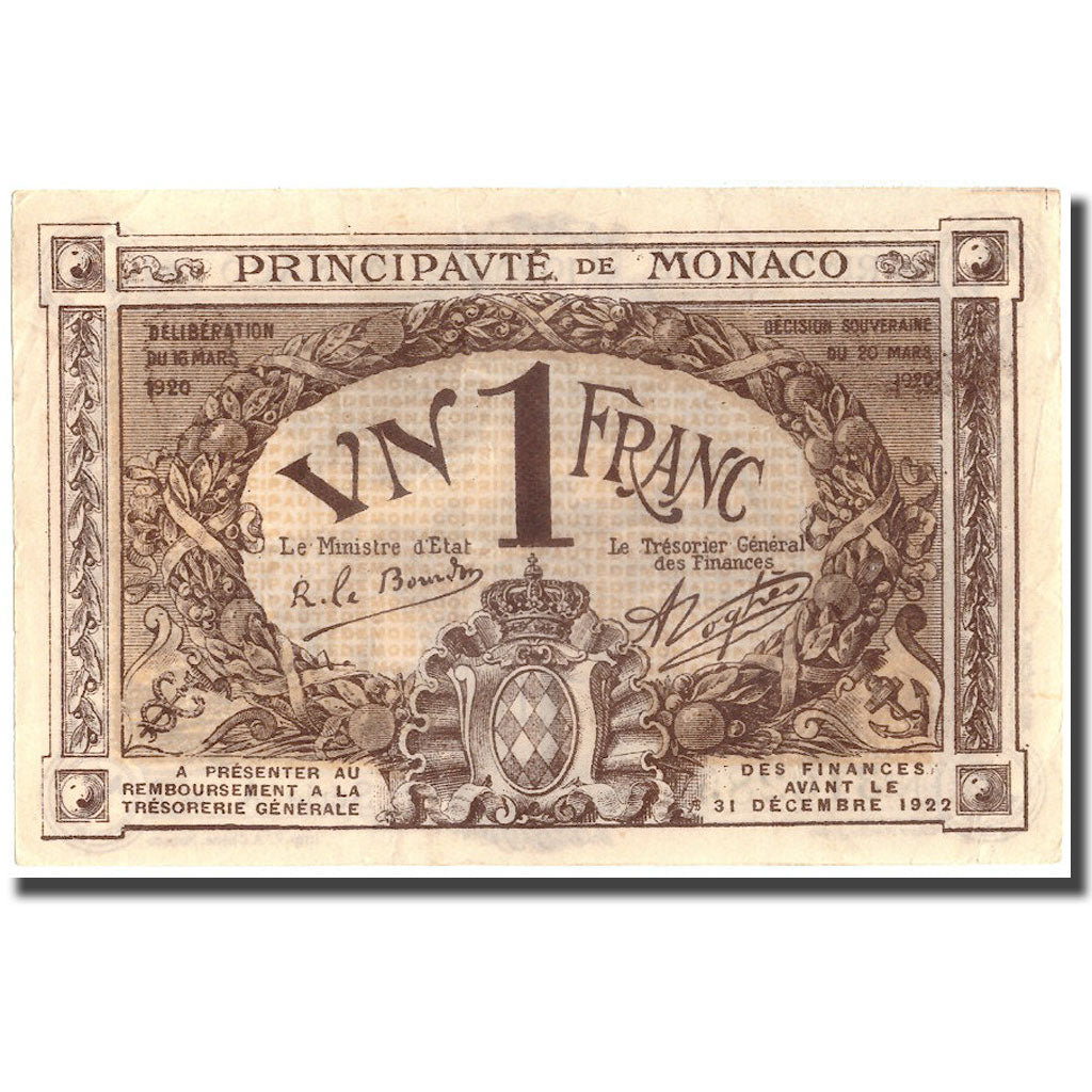 Geldschein, Monaco, 1 Franc, 1920, 1920-03-20, KM:4a, SS