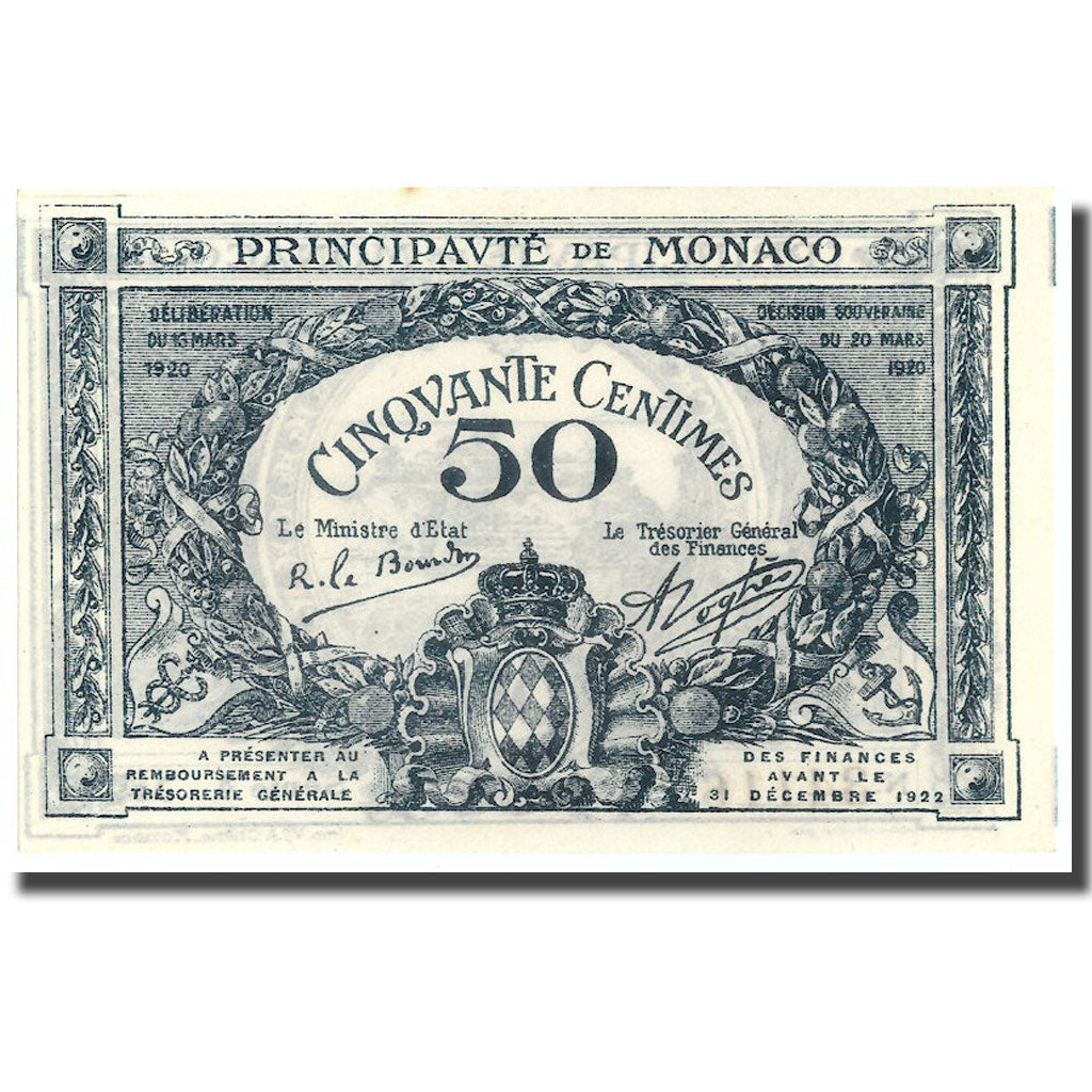 Banconote, Monaco, 50 Centimes, 1920, 1920-03-20, KM:3a, SPL+