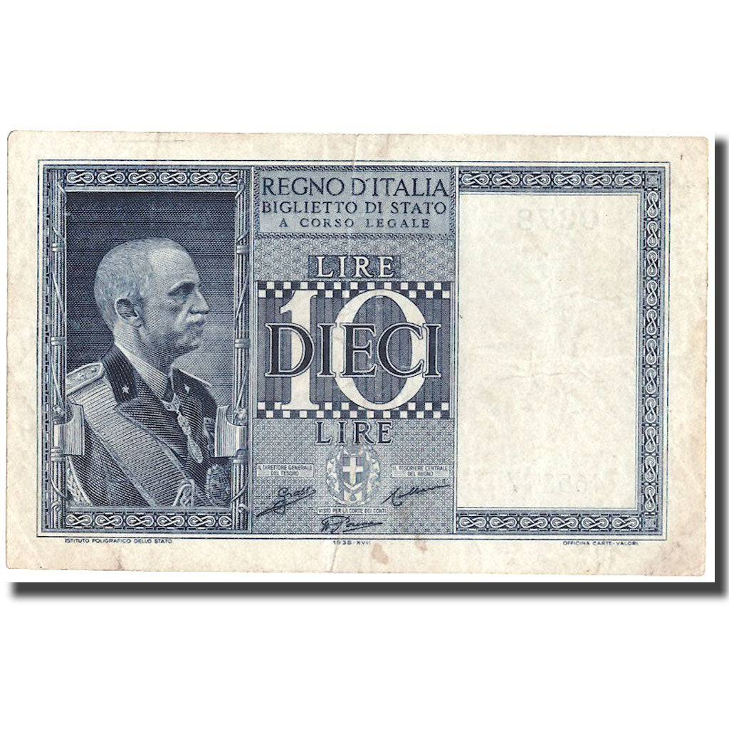 Banknote, Italy, 10 Lire, 1938, 1938, KM:25b, EF(40-45)