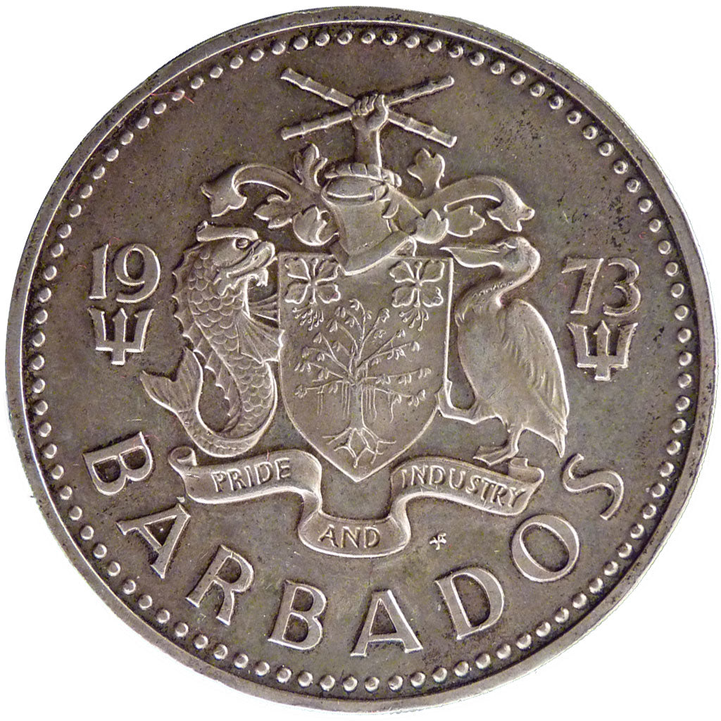 Barbados, 5 Dollars, 1973, KM #16a, AU(55-58), Silver, 40, 32.10