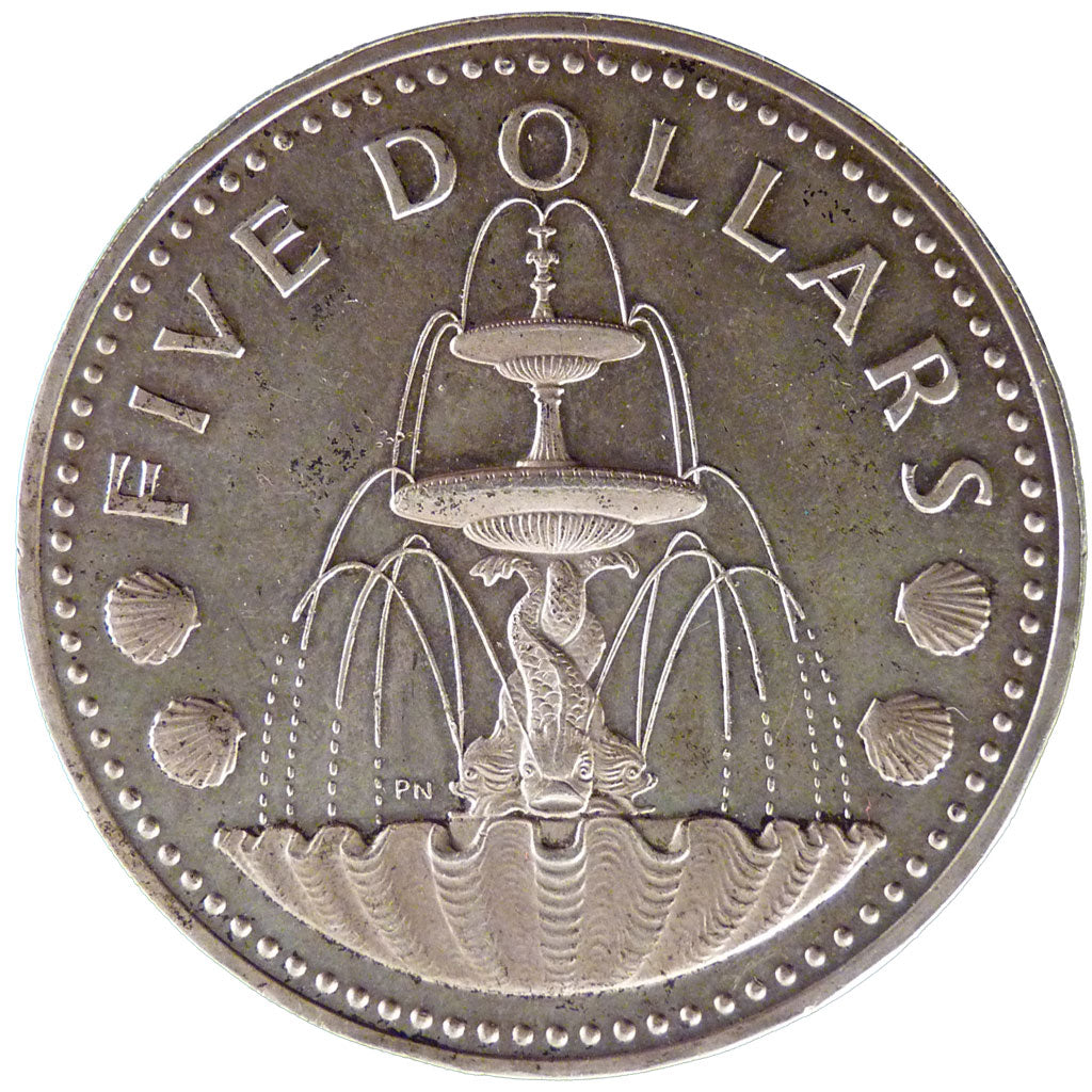 Barbados, 5 Dollars, 1973, KM #16a, AU(55-58), Silver, 40, 32.10