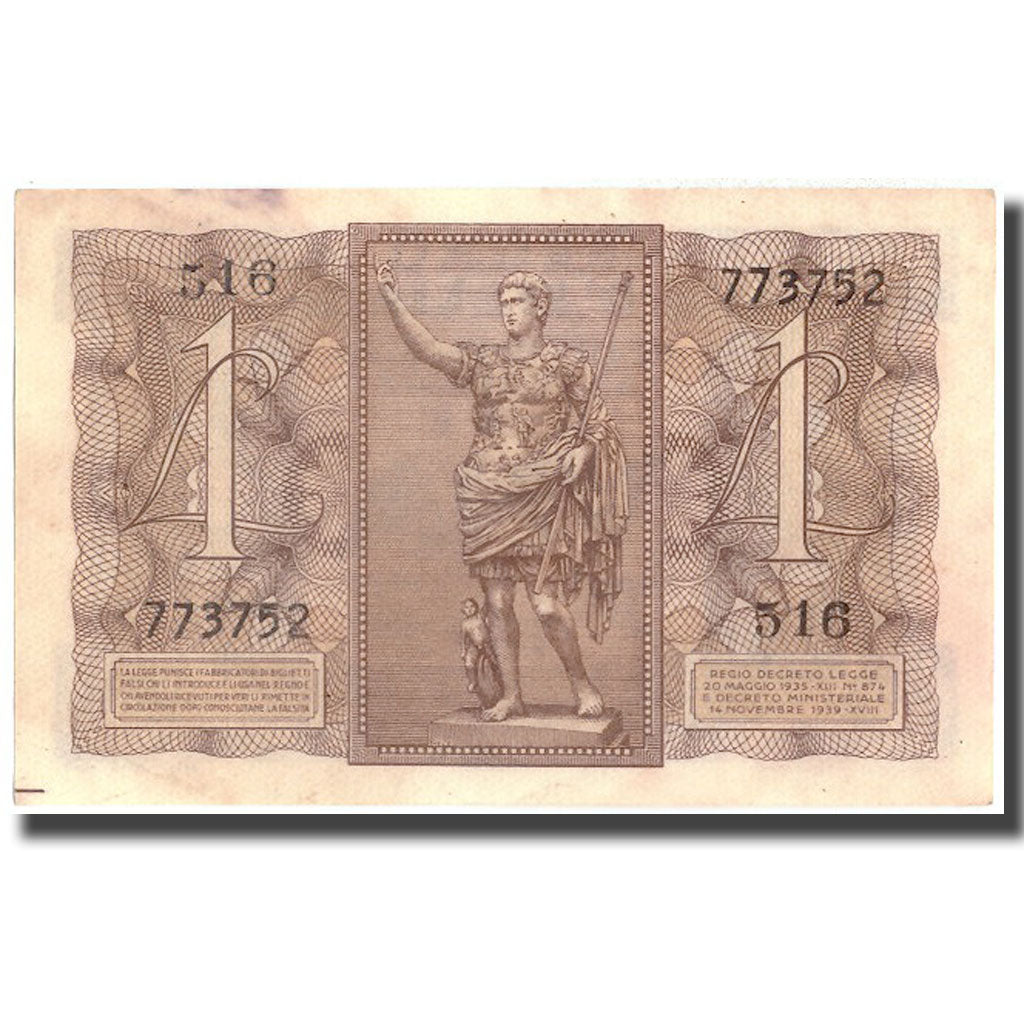 Banknote, Italy, 1 Lira, 1939, 1939, KM:26, AU(55-58)