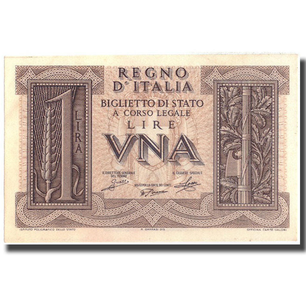 Banknote, Italy, 1 Lira, 1939, 1939, KM:26, UNC(65-70)