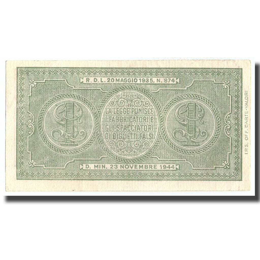 Banknote, Italy, 1 Lira, 1944, 1944-11-23, KM:29c, UNC(60-62)