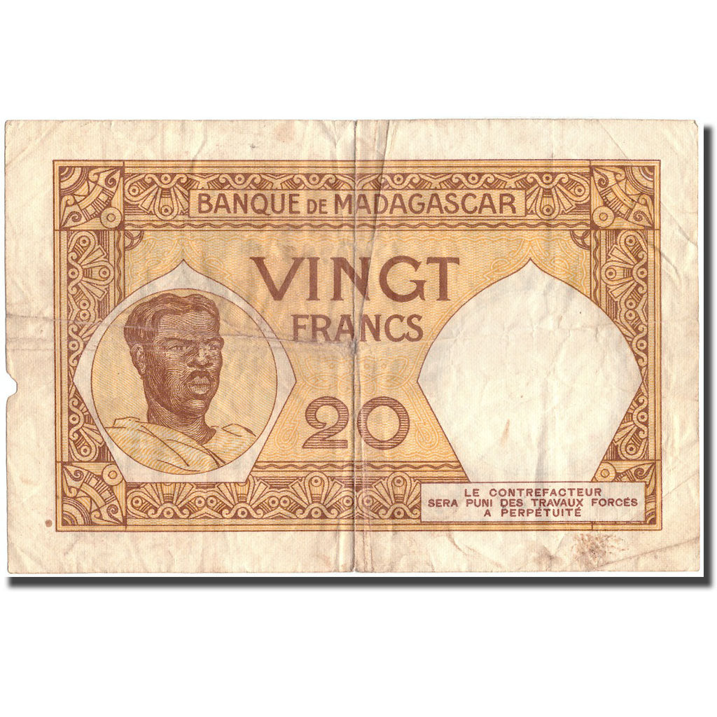 Banknote, Madagascar, 20 Francs, Undated (1937-47), KM:37, VF(20-25)
