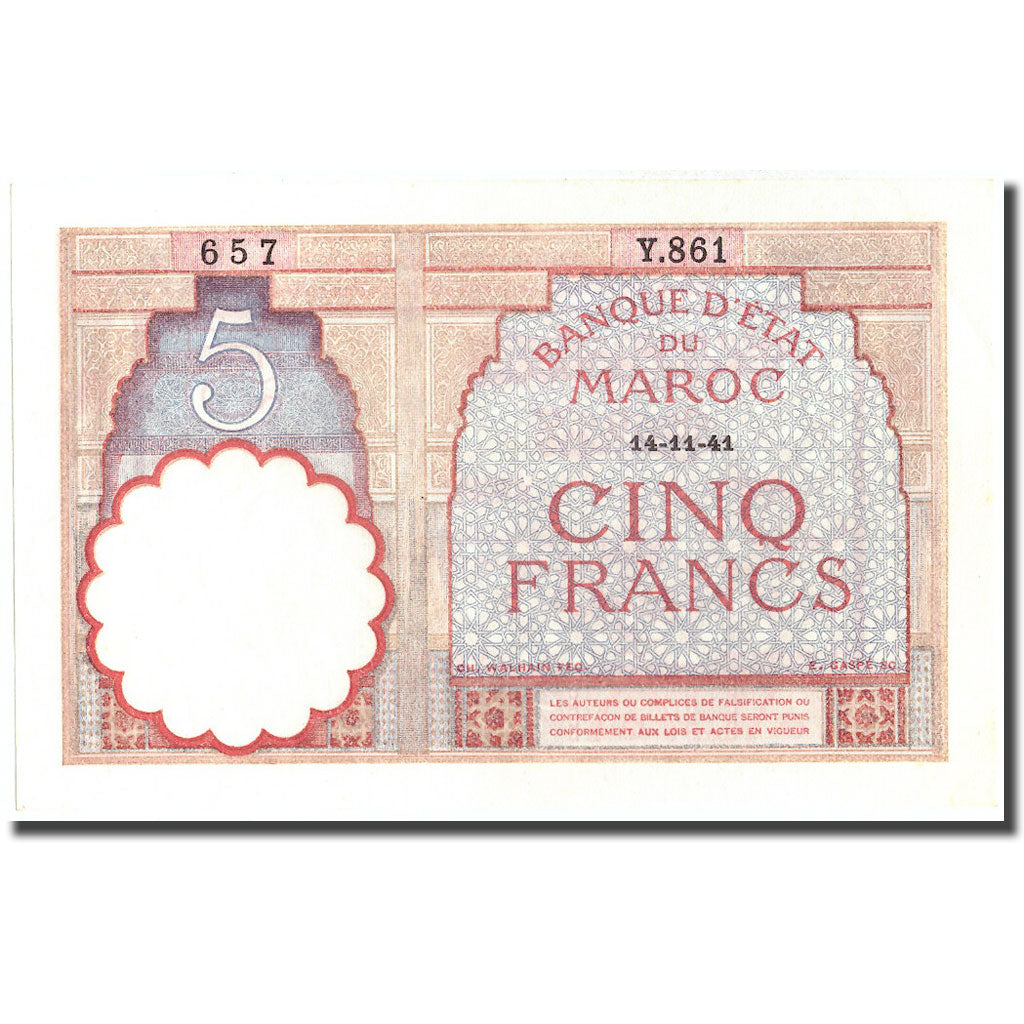 Banknote, Morocco, 5 Francs, 1941, 1941-11-14, KM:23Ab, UNC(64)