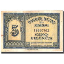 Banknote, Morocco, 5 Francs, 1943, 1943-08-01, KM:24, EF(40-45)