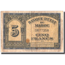 Banknote, Morocco, 5 Francs, 1943, 1943-08-01, KM:24, VF(30-35)