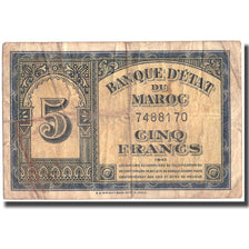 Banknote, Morocco, 5 Francs, 1943, 1943-08-01, KM:24, VF(30-35)