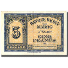 Banknote, Morocco, 5 Francs, 1943, 1943-08-01, KM:24, AU(55-58)