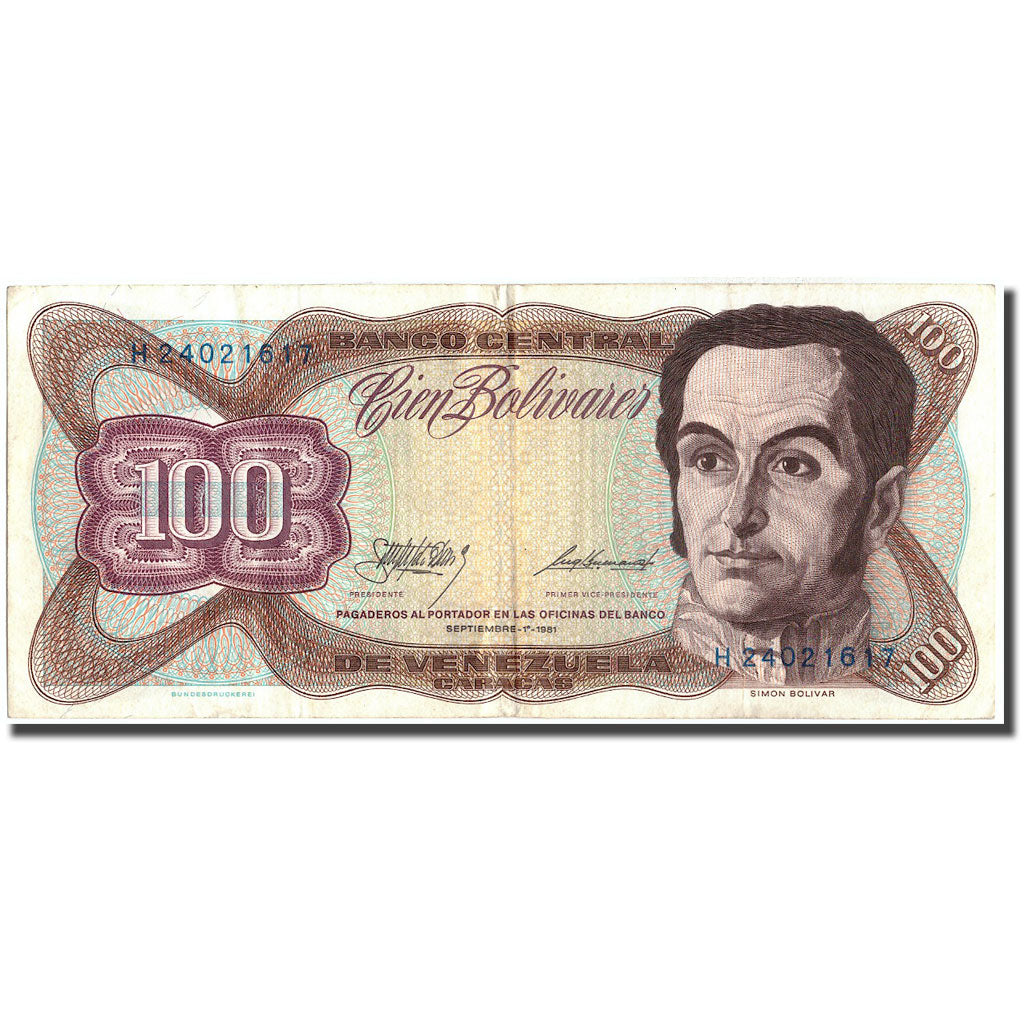 Billet, Venezuela, 100 Bolivares, 1981, 1981-09-01, KM:55g, TTB