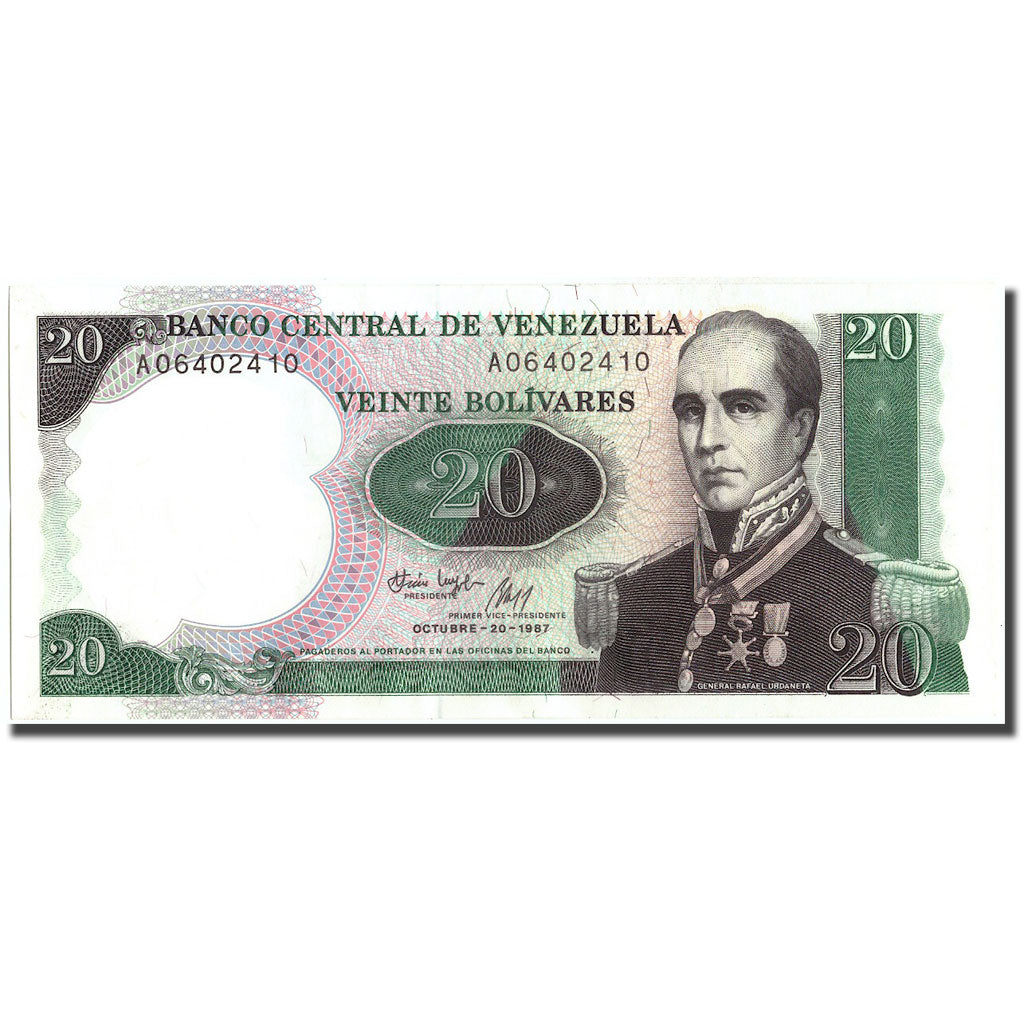 Banknote, Venezuela, 20 Bolivares, 1987, 1987-10-20, KM:71, AU(50-53)