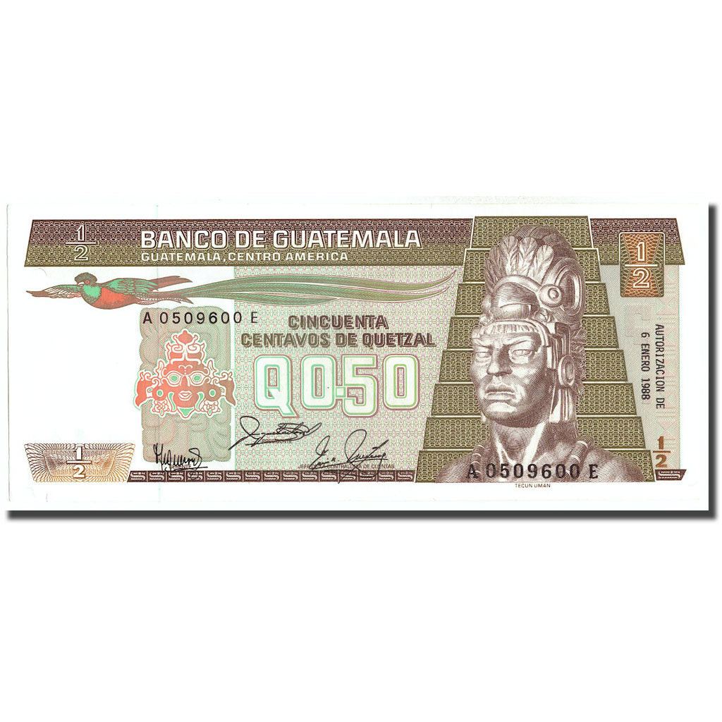 Banknote, Guatemala, 1/2 Quetzal, 1988, 1988-01-06, KM:65, UNC(64)