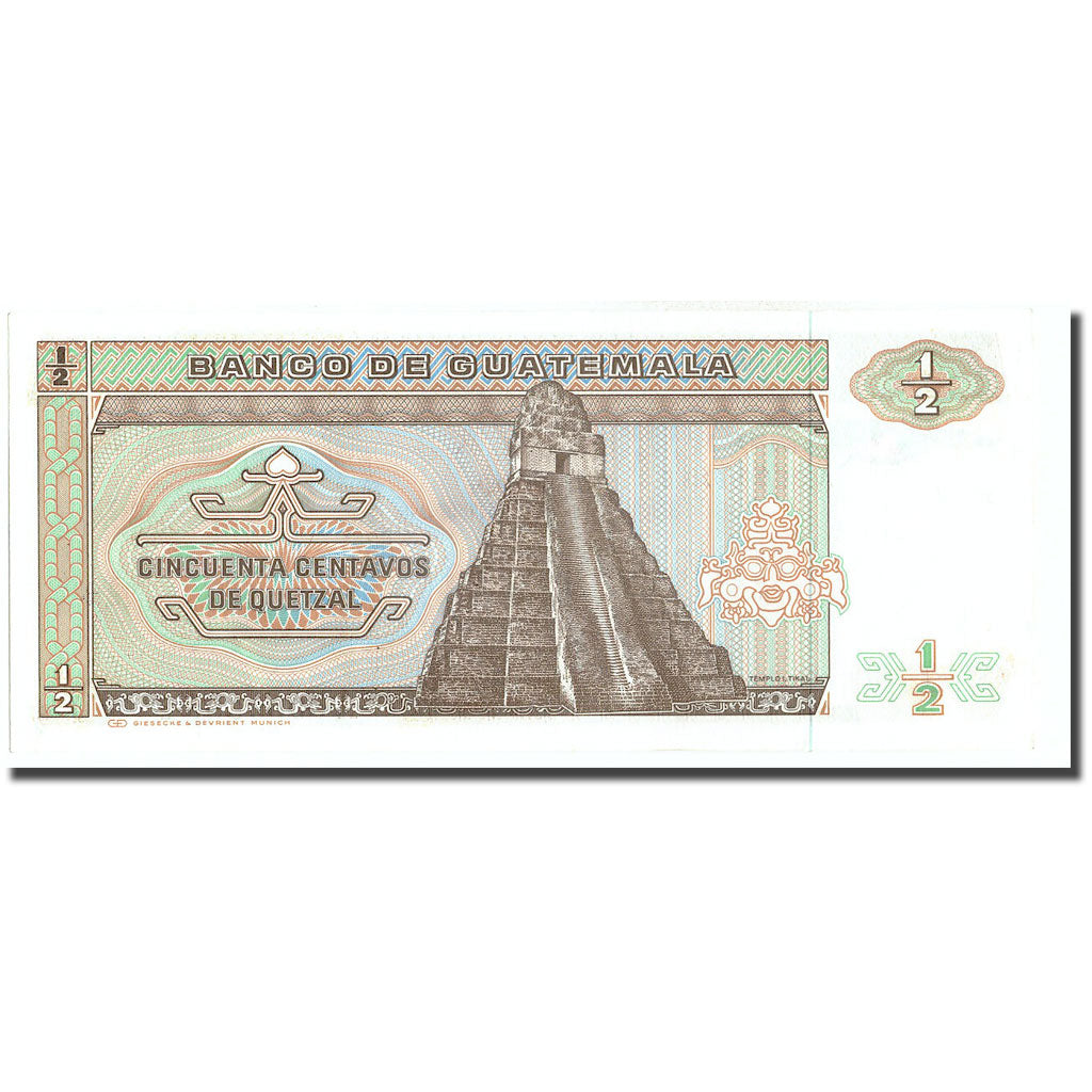 Banknote, Guatemala, 1/2 Quetzal, 1988, 1988-01-06, KM:65, UNC(64)