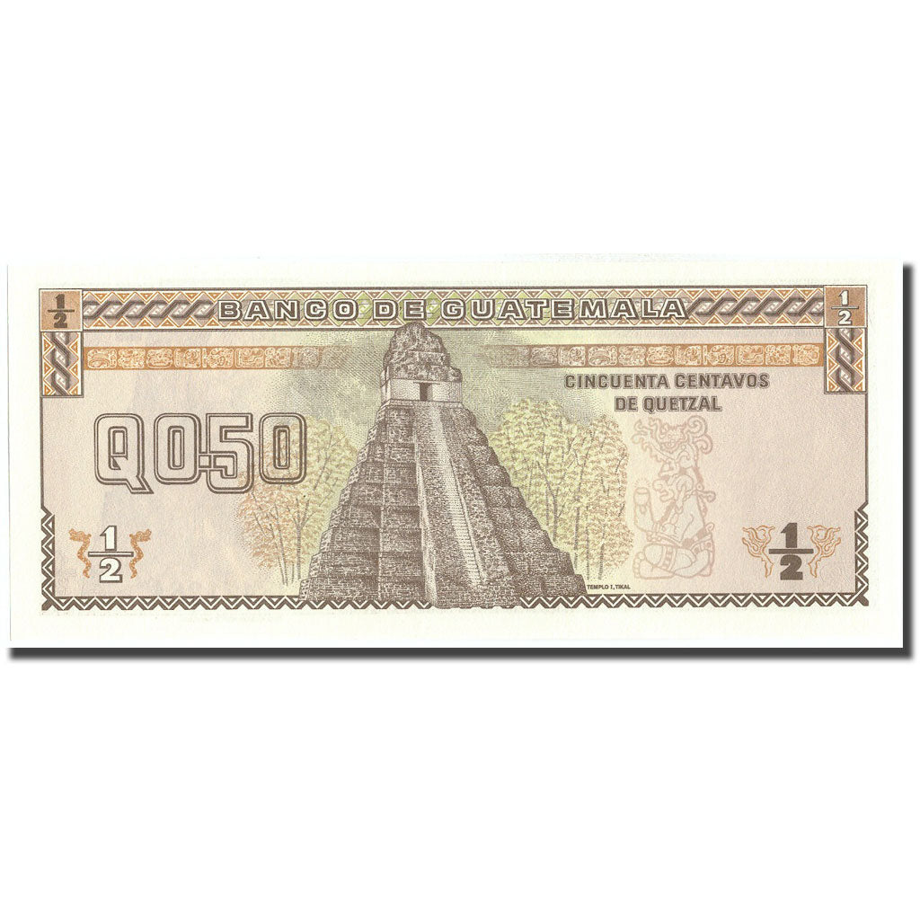 Banknote, Guatemala, 1/2 Quetzal, 1989, 1989-01-04, KM:72a, UNC(65-70)