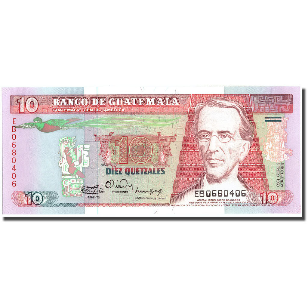Banknote, Guatemala, 10 Quetzales, 1990, 1990-01-03, KM:75b, UNC(65-70)