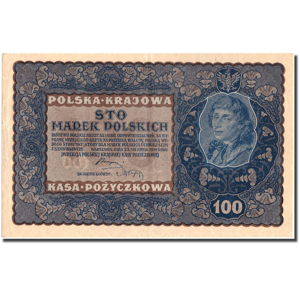 Banknote, Poland, 100 Marek, 1919, 1919, KM:27, AU(50-53)