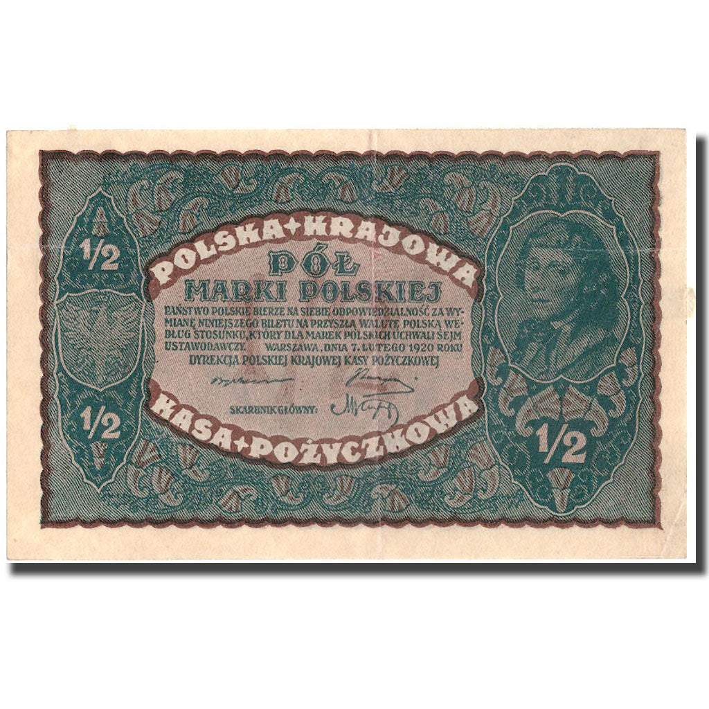 Banknote, Poland, 1/2 Marki, 1920, 1920-02-07, KM:30, AU(50-53)