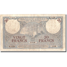 Banknote, Morocco, 20 Francs, 1942, 1942-11-09, KM:18b, EF(40-45)