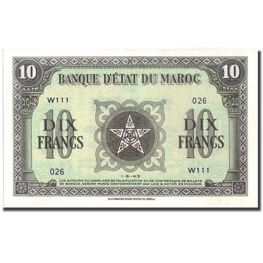 Banknote, Morocco, 10 Francs, 1943, 1943-05-01, KM:25a, UNC(63)