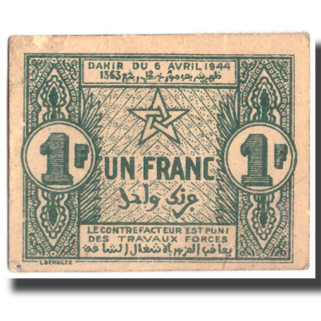 Banknote, Morocco, 1 Franc, 1944, 1944-04-06, KM:42, AU(50-53)