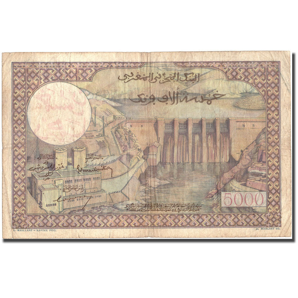 Billet, Maroc, 50 Dirhams on 5000 Francs, 1953, 1953-07-23, KM:51, TB+
