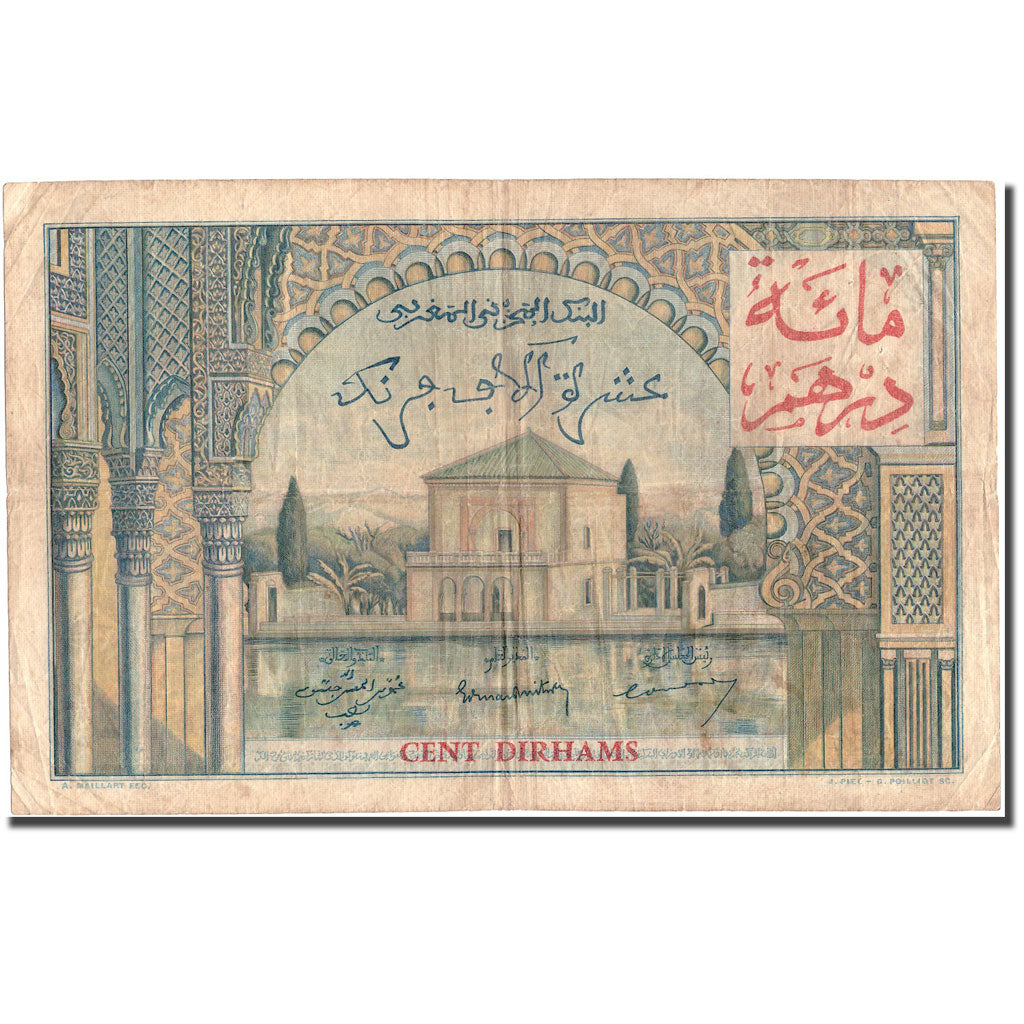 Billet, Maroc, 100 Dirhams on 10,000 Francs, 1955, 1955-04-28, KM:52, TB+