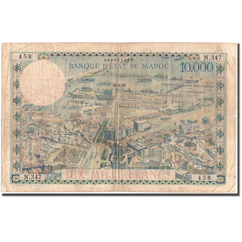 Billet, Maroc, 100 Dirhams on 10,000 Francs, 1955, 1955-04-28, KM:52, TB+