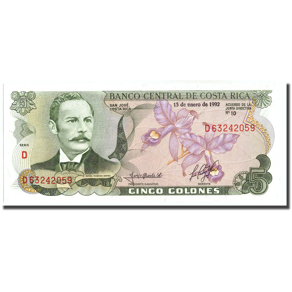 Banknote, Costa Rica, 5 Colones, 1992, 1992-01-15, KM:236e, UNC(65-70)