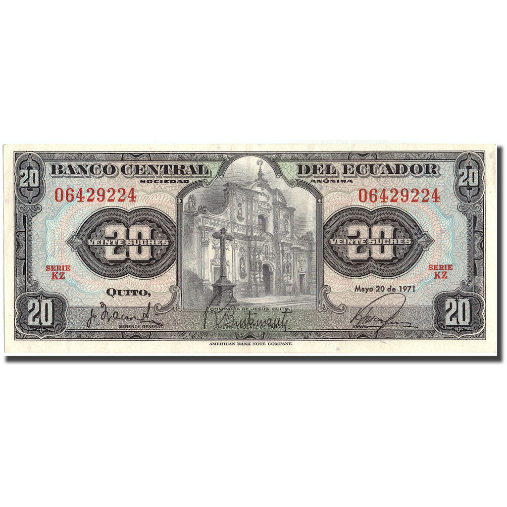 Banknote, Ecuador, 20 Sucres, 1971, 1971-05-20, KM:103b, AU(55-58)
