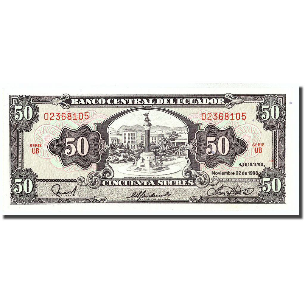 Banknote, Ecuador, 50 Sucres, 1988, 1988-11-22, KM:122a, UNC(65-70)