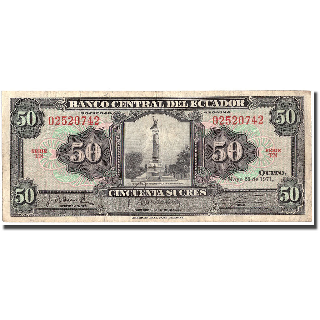 Banknote, Ecuador, 50 Sucres, 1971, 1971-05-20, KM:104b, EF(40-45)
