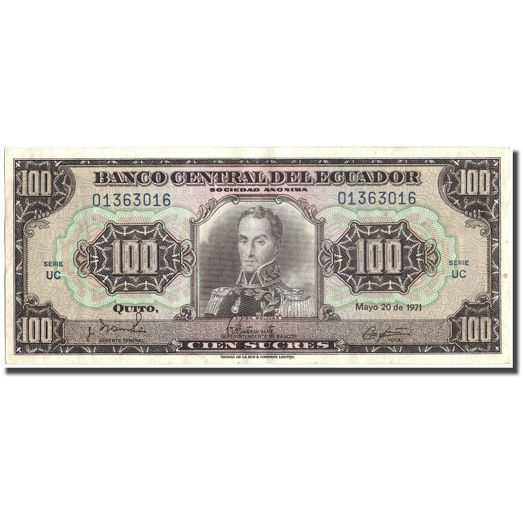 Banknote, Ecuador, 100 Sucres, 1971, 1971-05-20, KM:118a, AU(50-53)