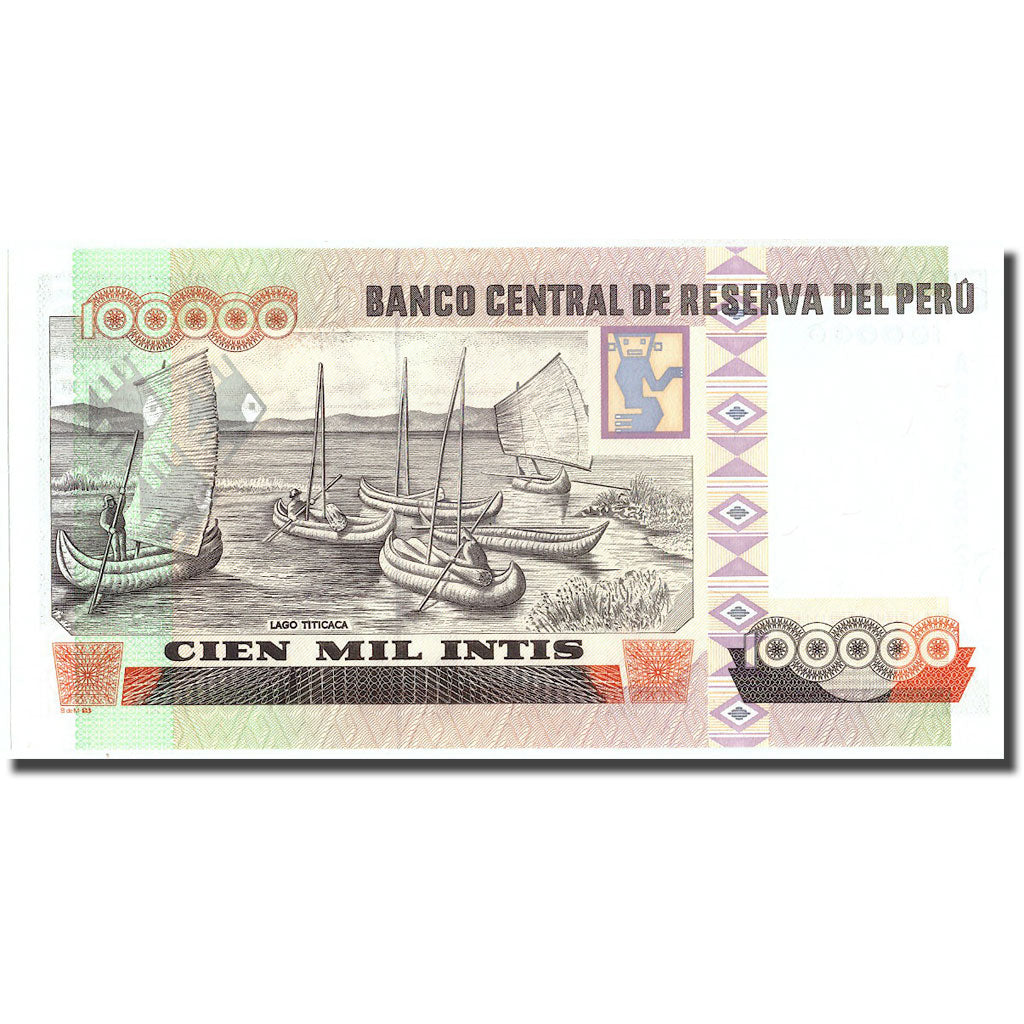 Banknote, Peru, 100,000 Intis, 1989, 1989-12-21, KM:144a, UNC(65-70)