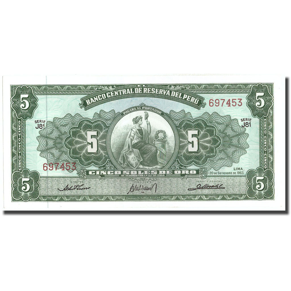 Banknote, Peru, 5 Soles De Oro, 1963, 1963-09-20, KM:83a, UNC(65-70)