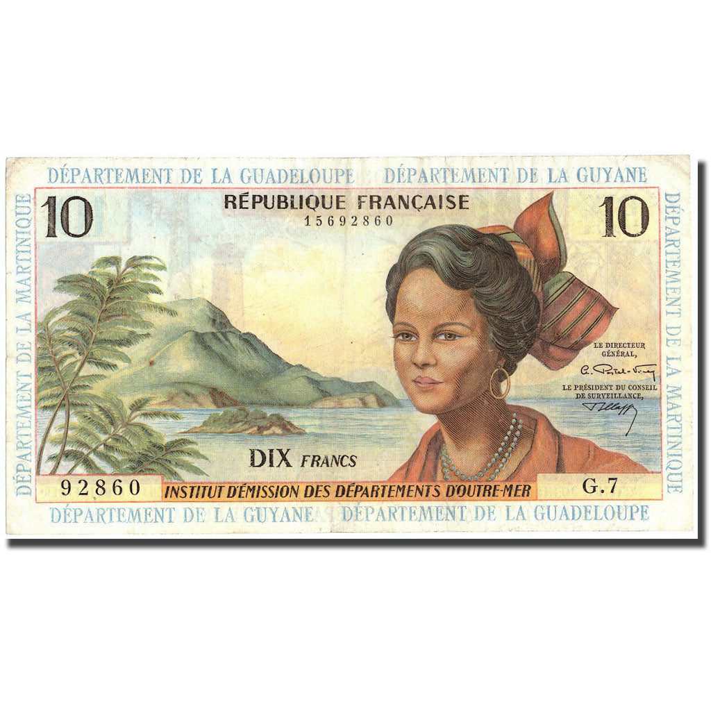 Banknote, French Antilles, 10 Francs, Undated (1964), KM:8b, EF(40-45)