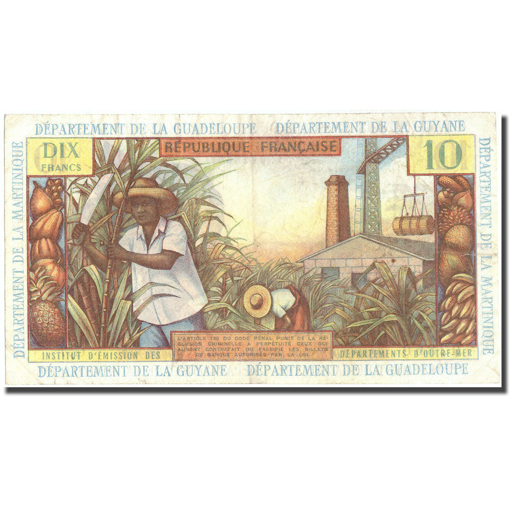 Banknote, French Antilles, 10 Francs, Undated (1964), KM:8b, EF(40-45)