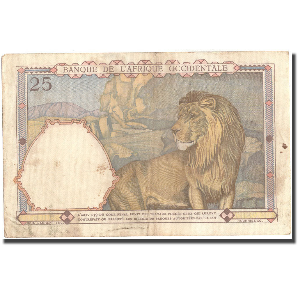 Banknot, Francuska Afryka Zachodnia, 25 Francs, 1942, 1942-02-24, KM:27