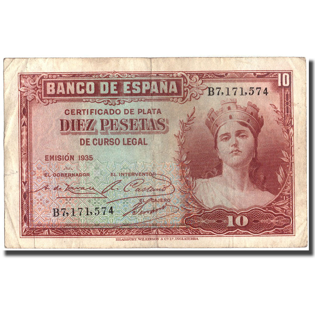 Banknote, Spain, 10 Pesetas, 1935, 1935, KM:86a, VF(30-35)