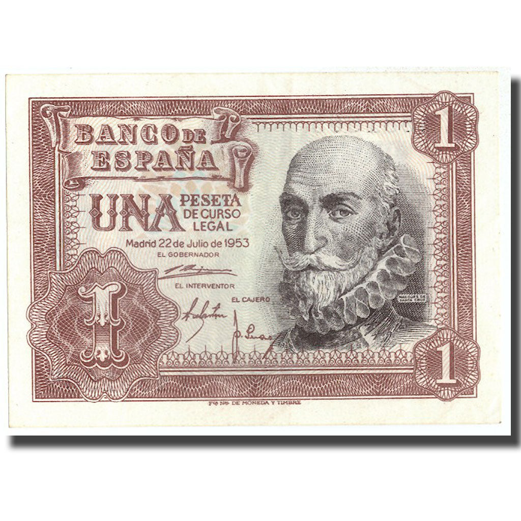 Banknote, Spain, 1 Peseta, 1953, 1953-07-22, KM:144a, AU(55-58)
