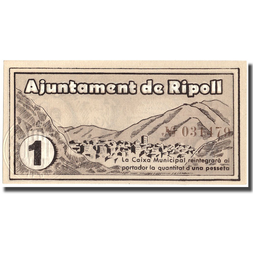 Banknote, Spain, 1 Peseta, Ripoll, 1937, 1937, UNC(65-70)
