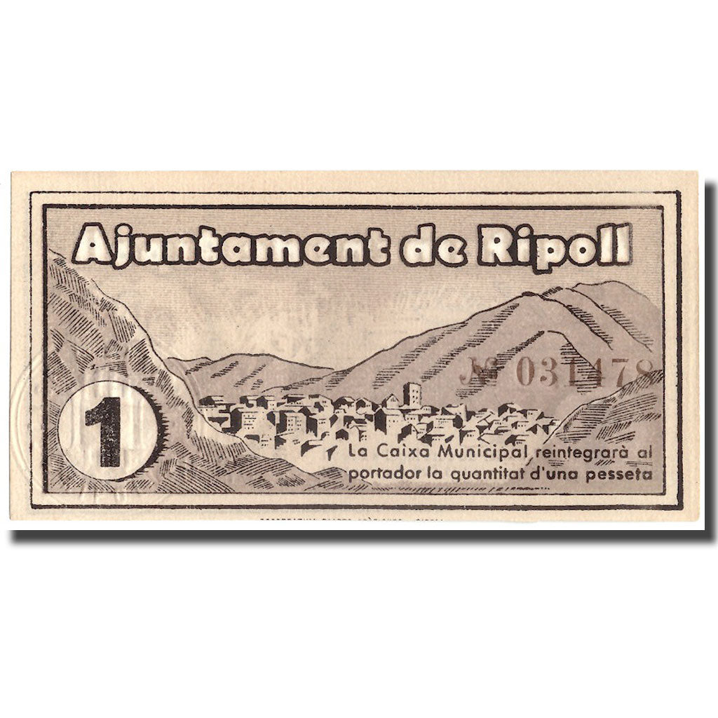 Banknote, France, 1 Peseta, Ripoll, 1937, 1937, UNC(65-70)
