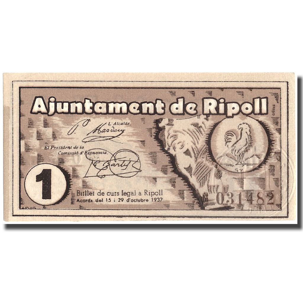 Billet, Espagne, 1 Peseta, Ripoll, 1937, 1937, NEUF