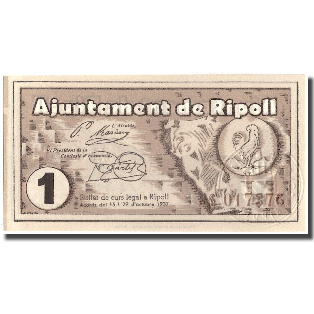 Billet, Espagne, 1 Peseta, Ripoll, 1937, 1937, NEUF