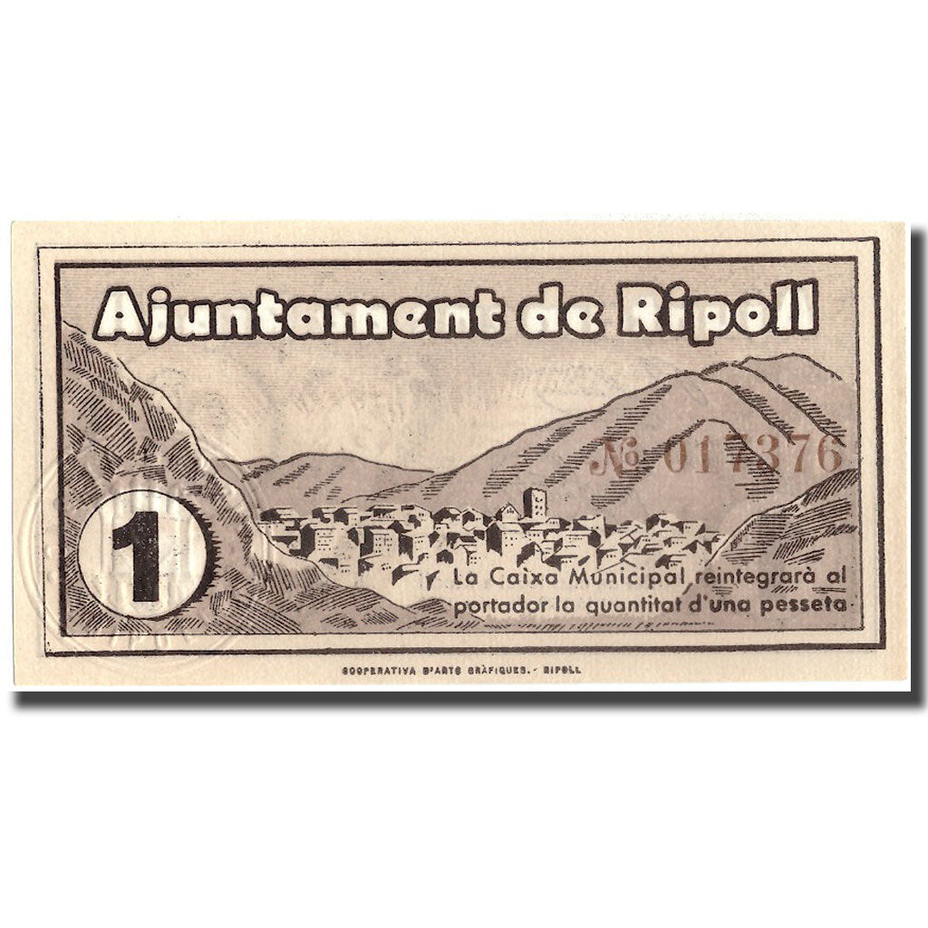 Billet, Espagne, 1 Peseta, Ripoll, 1937, 1937, NEUF