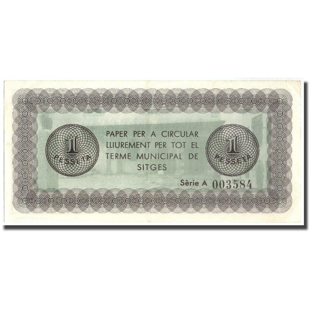 Banknote, Spain, 1 Peseta, Sitges, 1937, 1937-06-01, AU(50-53)
