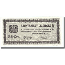 Banknote, Spain, 25 Centimes, Sitges, 1937, 1937-09-01, UNC(65-70)